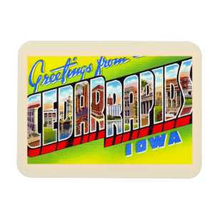 Ímã Cedar Rapids Iowa IA Vintage - Letra grande postal