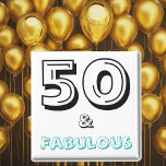 Imã Celebração de 50 e 50 anos fabulosa de aniversário<br><div class="desc">Você está pronto para celebrar a fabulosidade de 50? O nosso Magnet de Celebração de 50 e 50 Anos Fabuloso é a forma perfeita de comemorar as suas celebrações de festa de aniversário de 50 anos! Este ímã de texto da tipografia moderna proclama corajosamente "Cinquenta e Fabuloso" em azul-turquesa preto...</div>