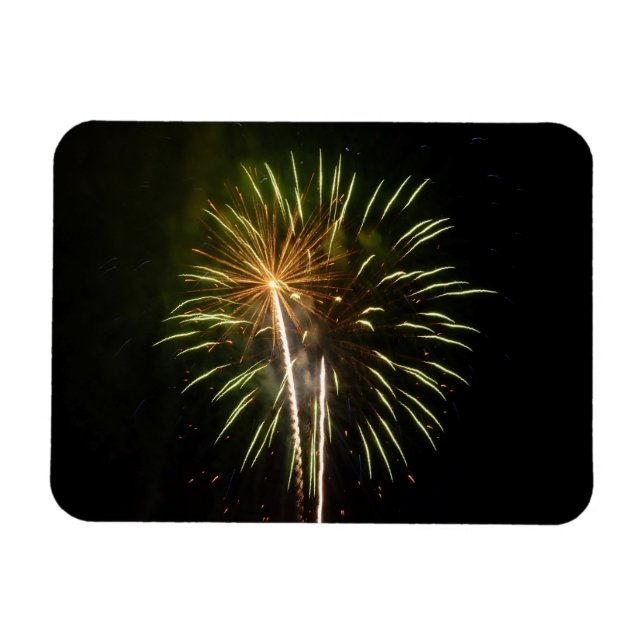 Ímã Celebração de Feriado com Fogos de Artifício Verde (Horizontal)