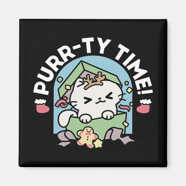 Imã Celebração de Natal com Gato de Tempo Puro (Frente)