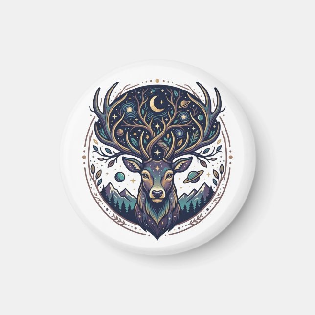 Imã Celestial Deer Mystical Moon & Star Art Stag (Frente)