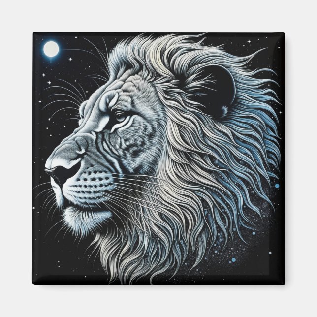 Imã Celestial Lion Night Sky Ai Art (Frente)