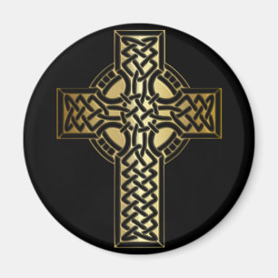 Imã Celtic Knot Cross em Dourado e preto