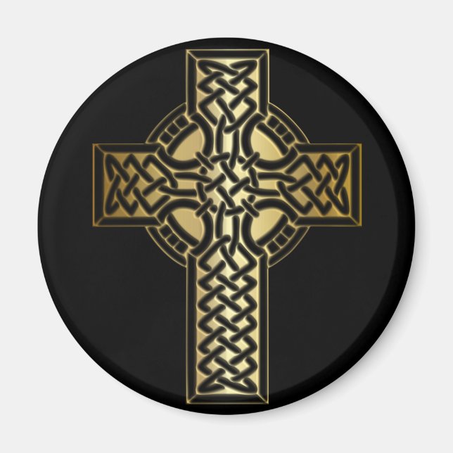 Imã Celtic Knot Cross em Dourado e preto (Frente)