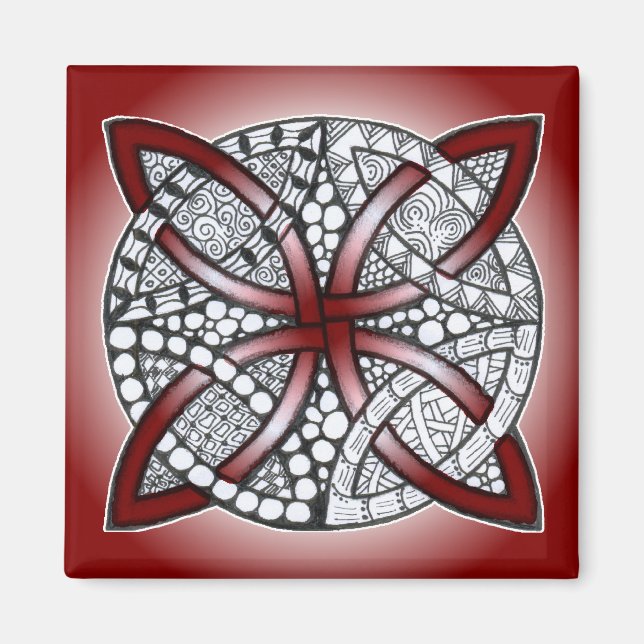 Imã Celtic Knot Doodle Maroon Red (Frente)