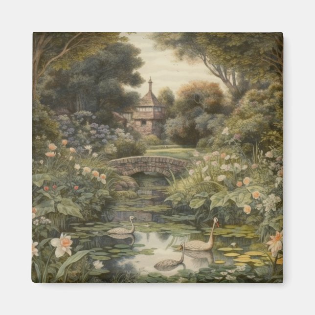 Imã Cena botânica dos cisnes num jardim inglês (Frente)