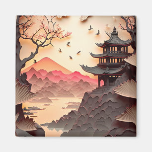 Imã Cena Chinesa AntigaCortar Magneta Quadrada Quadrad