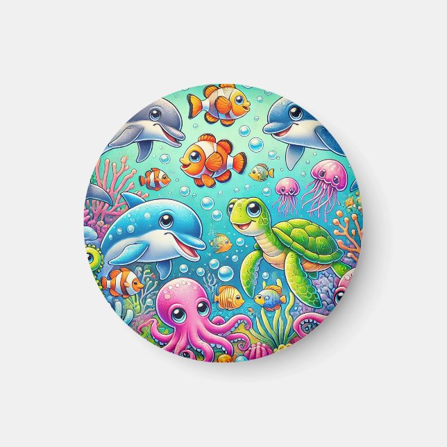 Imã Cena Colorida Subaquática com o Mar Divertido (Frente)