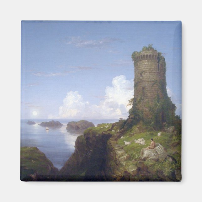 Imã Cena Costeira Italiana com Torre Arruinada (Frente)