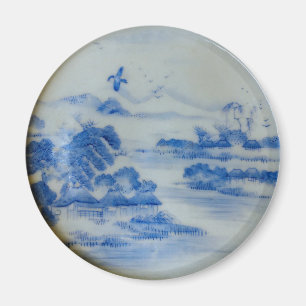Imã Cena da Vila Porcelana Japonesa com Pássaro