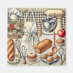 Imã Cena de Baking Cozy Homemade com Apron