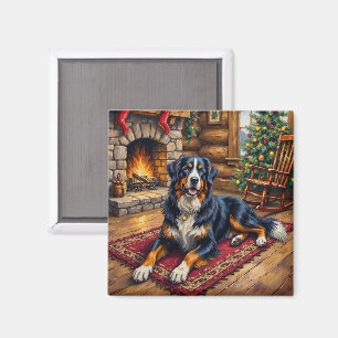 Imã Cena de Cabine de Natal Aconchegante com Cachorro