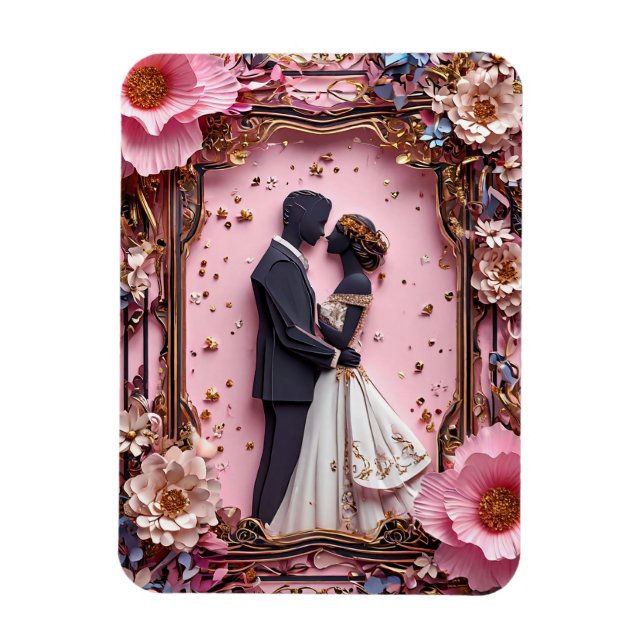 Ímã Cena de Casamento com Silhueta de Papel Romântico (Vertical)