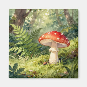Imã Cena de Floresta em Aquarela com Cogumelo Fly Agar