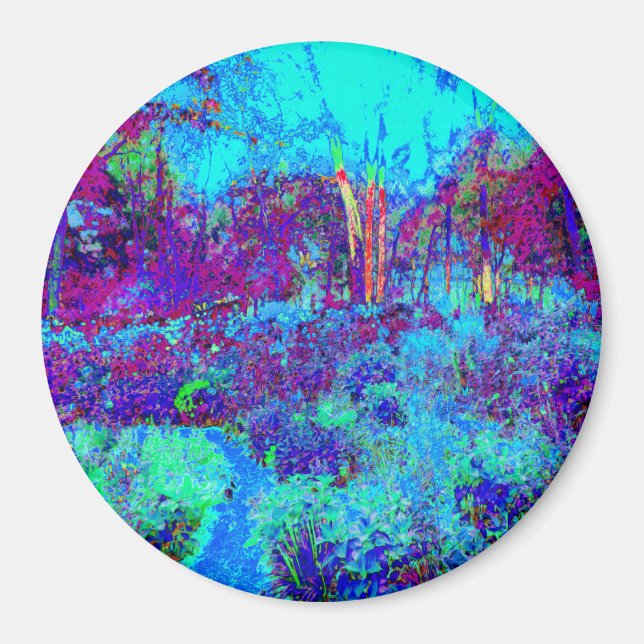 Imã Cena de Jardim Azul Impressionista Psicodélico (Frente)