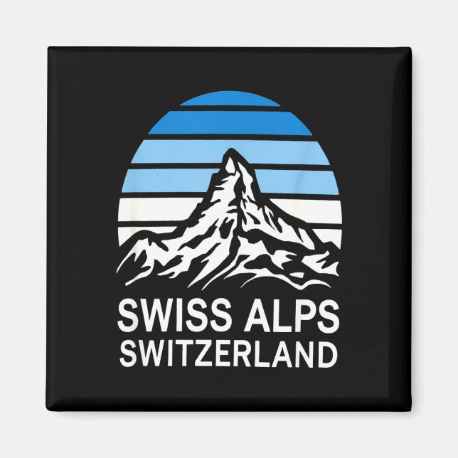 Imã Cena de montanha retrô dos Alpes suíços com céu li (Frente)