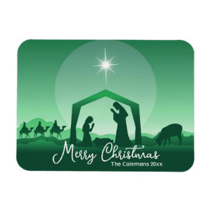 Ímã Cena de Natal Alegre Verde Religiosa