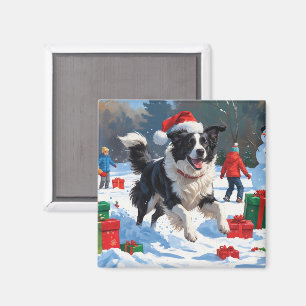 Imã Cena de Natal com Snow Border Collie