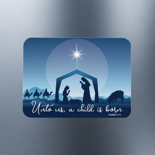 Ímã Cena de Natal Religiosa Azul