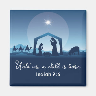 Imã Cena de Natal Religiosa Cena Azul Cristã