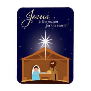 Ímã Cena de Natividade Ilustrada de Feliz Natal