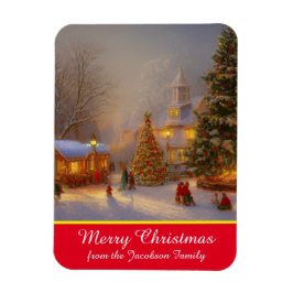 Ímã Cena de Neve Árvores De Natal Em Quaint Village