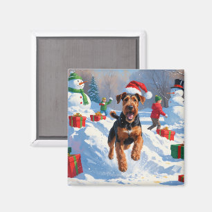 Imã Cena de Neve Festiva de Natal Airedale