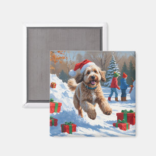 Imã Cena de neve festiva de Natal Bernedoodle