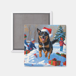Imã Cena de Neve Festiva de Natal com Malinoi Belga