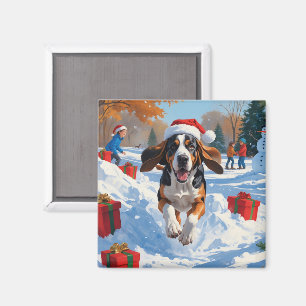 Imã Cena de neve festiva de Natal do Bluetick Coonhoun