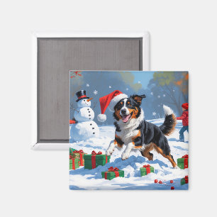 Imã Cena de Neve Festiva de Natal Kelpie australiana