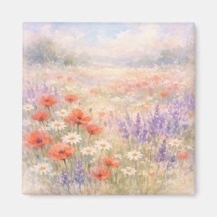 Imã Cena de Prado de Flores Silvestres em Aquarela