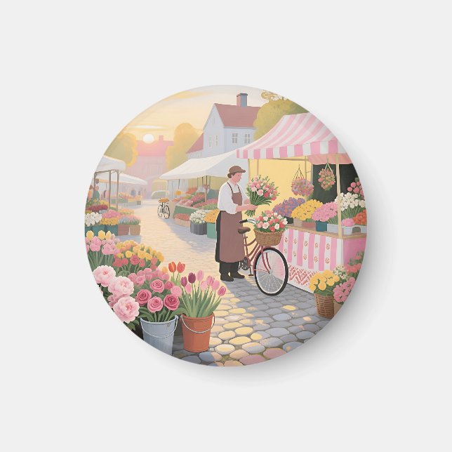 Imã Cena de Rua da Flor Ensolarada (Frente)