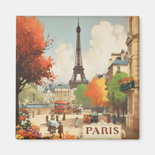 Imã Cena de Rua da Torre Eiffel Vintage Paris