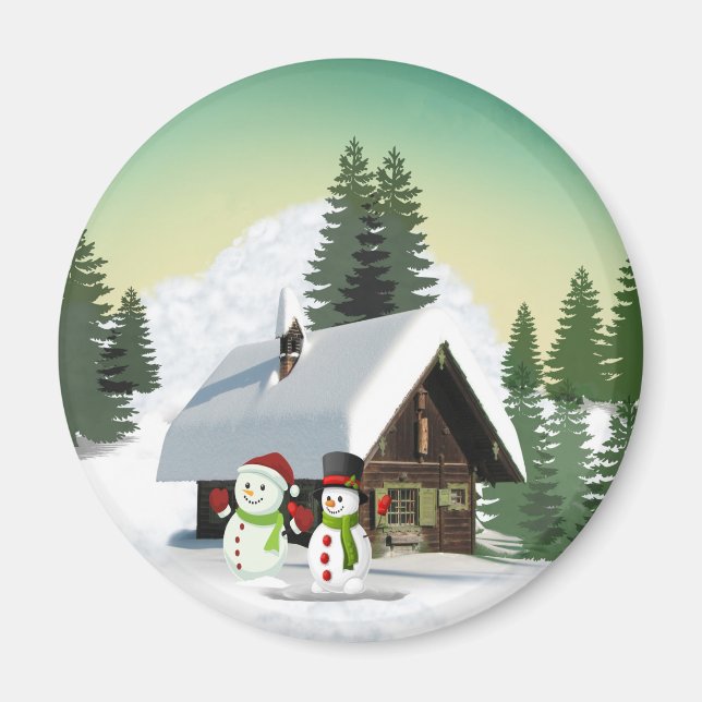 Imã Cena de Snowman de Natal (Frente)