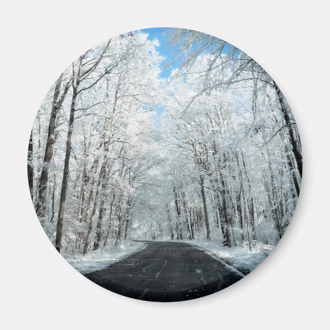 Imã Cena de Snowy Winter Road (Frente)