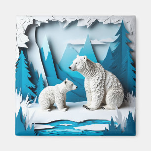 Imã Cena de Ursos Polares em Papercraft na Floresta Ár