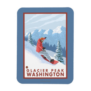 Ímã Cena do Snowboarder - pico da geleira, Washington