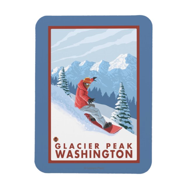 Ímã Cena Snowboarder - Pico de Glacier, Washington (Vertical)