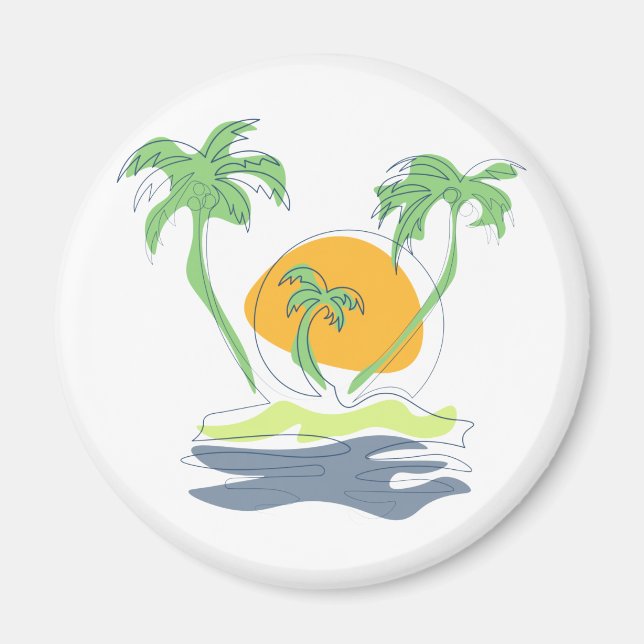 Imã Cenário de praia de ilha tropical. Árvore de palme (Frente)