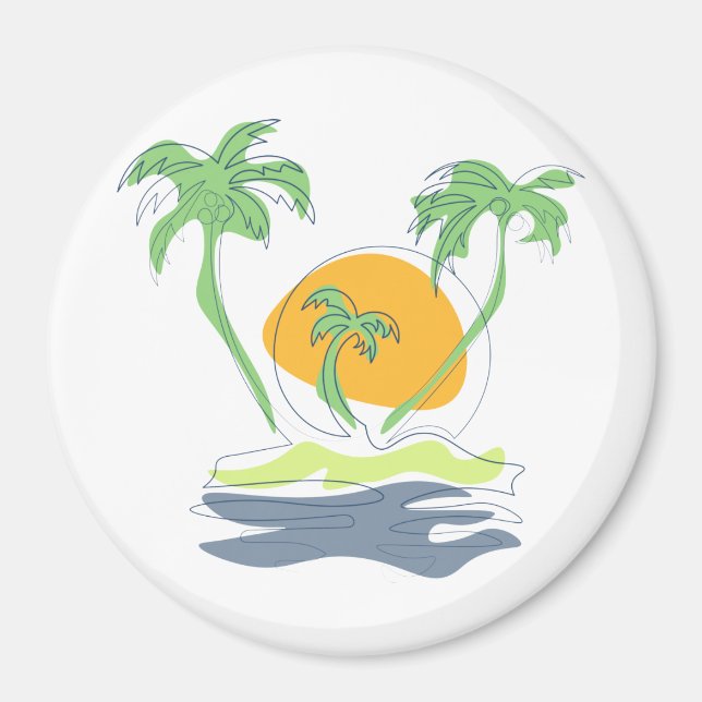 Imã Cenário de praia de ilha tropical. Árvore de palme (Frente)