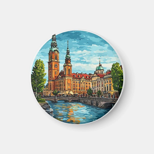 Imã Cenário Urbano Vibrante de Estocolmo (Frente)