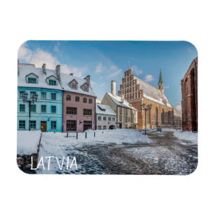 Ímã Centro de cidade de inverno de neve em Riga, Letón