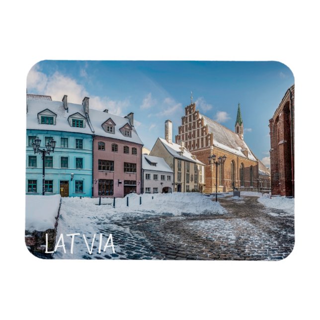 Ímã Centro de cidade de inverno de neve em Riga, Letón (Horizontal)