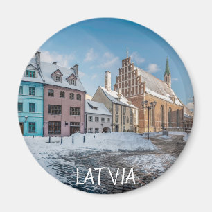 Imã Centro de cidade de inverno de neve em Riga, Letón