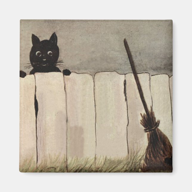 Imã Cerca de Gato Preto Vassoura de Bruxa (Frente)