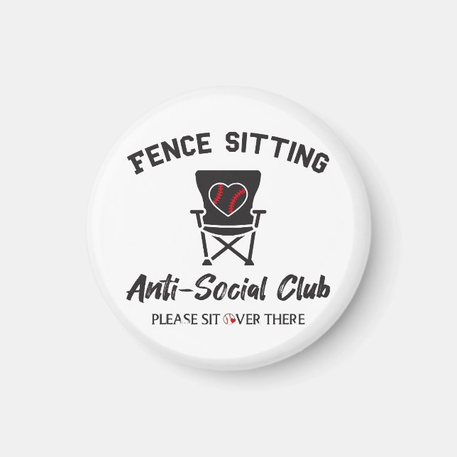 Imã Cerca Engraçada Sentada Anti-Social Club Baseball  (Frente)