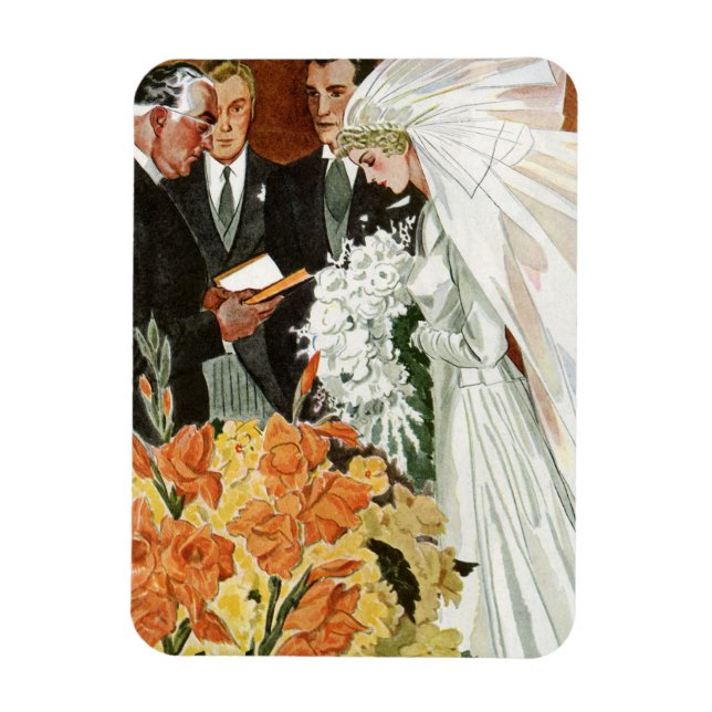 Ímã Cerimônia de Casamento Antigo com Noiva e Noivo (Vertical)