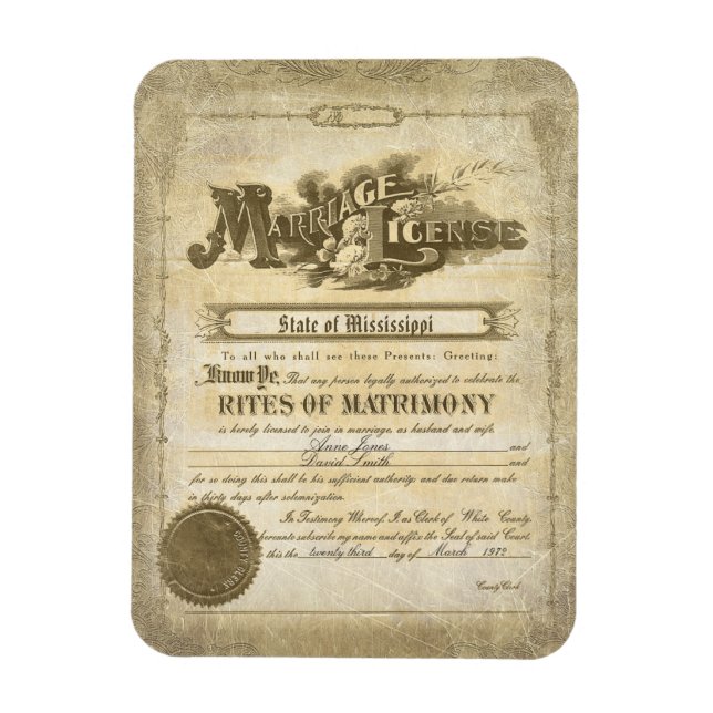 Ímã Certificado de Casamento Vintage (Vertical)