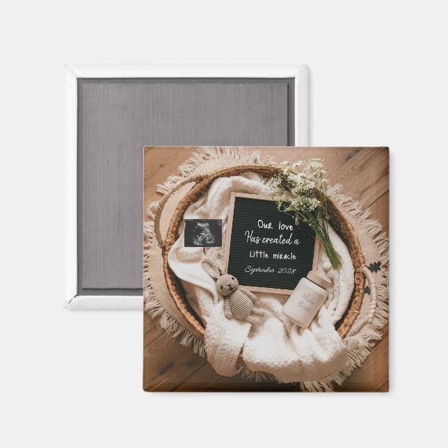 Imã Cesta boho anúncio de gravidez lembrança  (Front/Back)